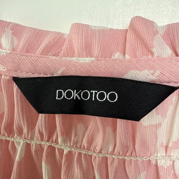 Pink & White Spotted Top Womens 2X Blouse Smocked Long Sleeve Lined Plus Size - Picture 2 of 7